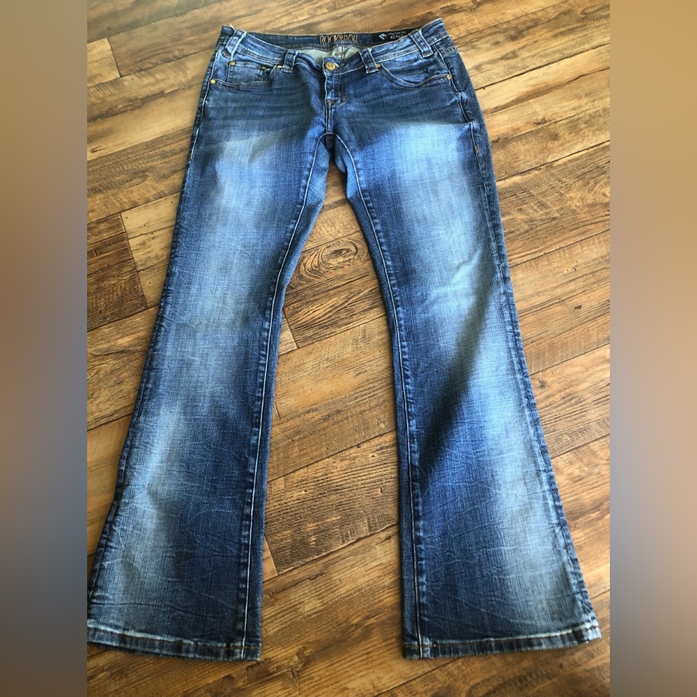 Rock & Roll Cowgirl Rival Low Rise Jeans Women's 31x32  Bootcut 30” Inseam